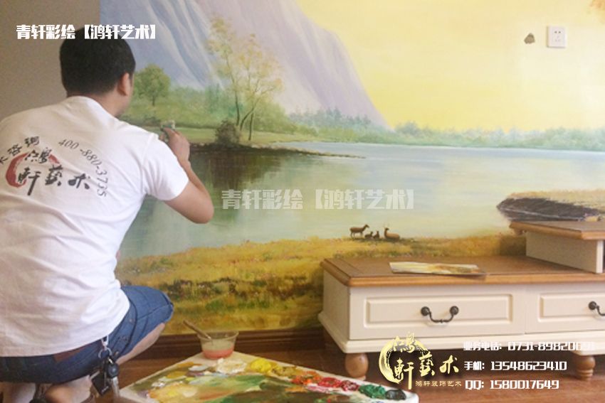 風(fēng)景墻繪作畫過程
